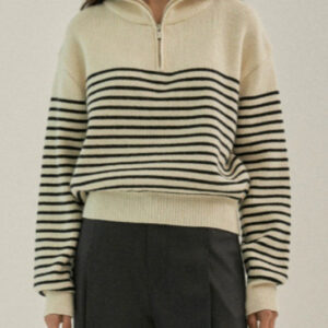 Striped Half Zip Knit Pullover Sweater