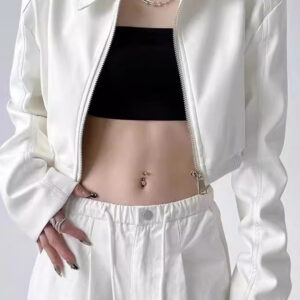 Turn Down Collar Biker Short Jacket