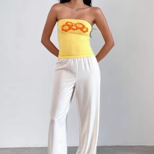 Printed Strapless Backless Crop Top Sexy Slim Blouse