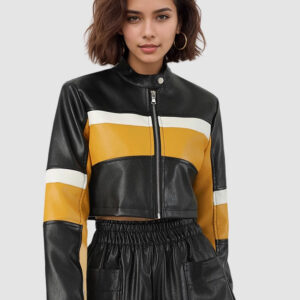 Colorblock PU Cropped Jacket