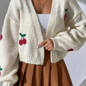 Embroidered Knit Open Front Sweater