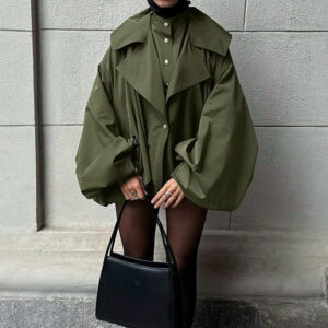 Retro Green Unique Oversized Slim Fake Two Piece Trench Jacket