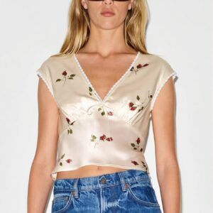 Floral Satin Vintage Lace Trim Blouse