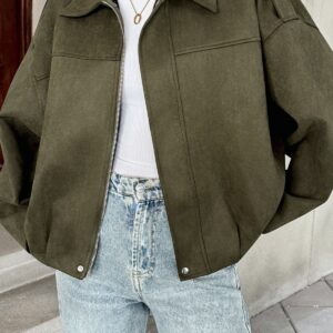 Lapel Collar Suede-Look Bomber Jacket