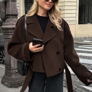 Brown Wool Blend Double Breasted Jacket